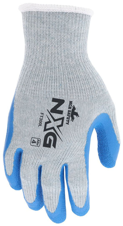 FT300 - MCR Safety NXG® Work Gloves - 10-Gauge Gray Cotton/Polyester Shell - Blue Latex Palm and Fingertips - NXG® Provides Premium Quality, Comfort, and Fit - A Great Choice for Long Workdays