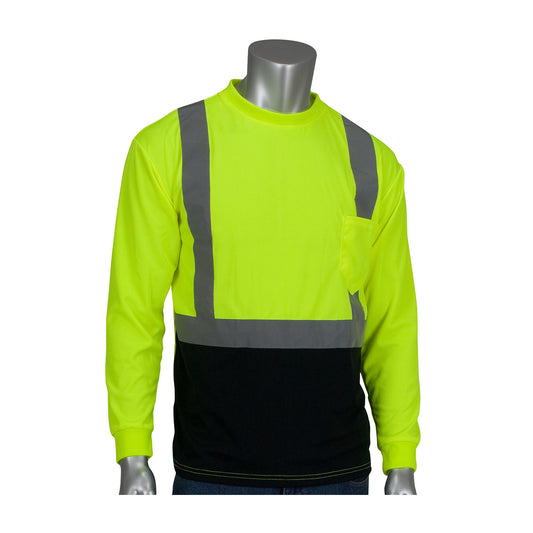 PIP® ANSI Type R Class 2 Long Sleeve T-Shirt with 50+ UPF Sun Protection and Black Bottom Front