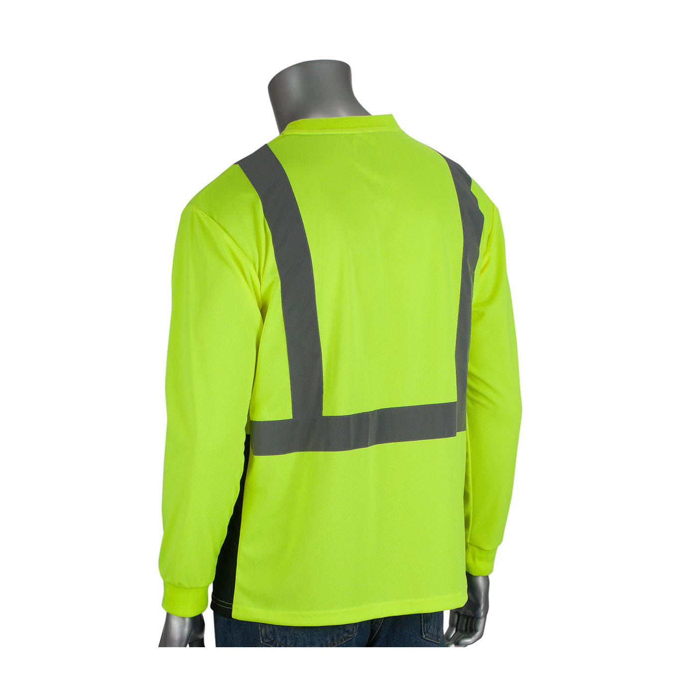 PIP® ANSI Type R Class 2 Long Sleeve T-Shirt with 50+ UPF Sun Protection and Black Bottom Front