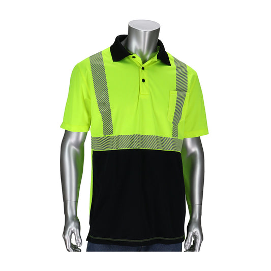 PIP® ANSI Type R Class 2 Polo Shirt with Black Bottom Front