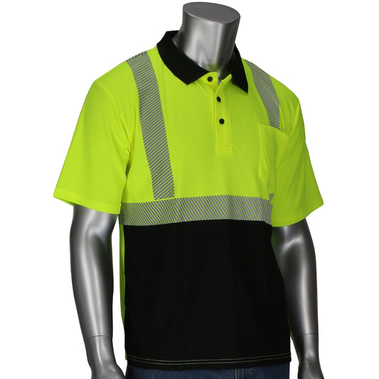 ANSI Type R Class 2 Polo Shirt with Performance Moisture Control Fabric and Black Bottom