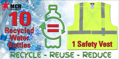MCR Safety RSURVML - Hi-Vis Reflective Lime Safety Vest - Manufactured with Recycled Materials - Meets ANSI/ISEA 107 2020 Standard - Type R Class 2 Compliant - Made With Environmentally Friendly Recycled Water Bottles and Polyester — manufacturer image 6