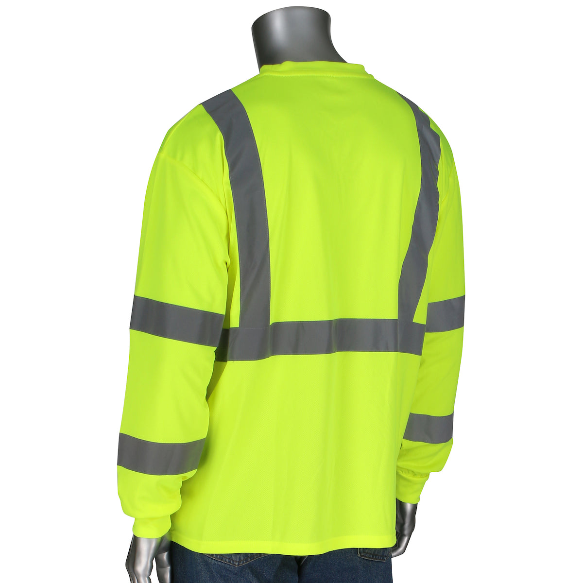 PIP® ANSI Type R Class 3 Long Sleeve T-Shirt with 50+ UPF Sun Protection and Black Bottom Front