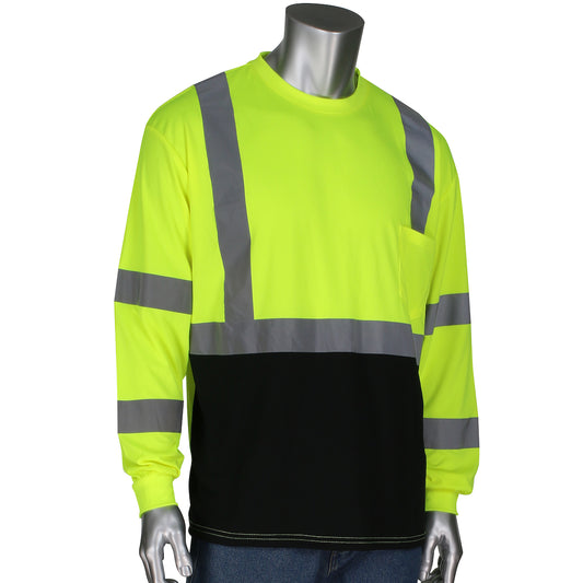 PIP® ANSI Type R Class 3 Long Sleeve T-Shirt with 50+ UPF Sun Protection and Black Bottom Front
