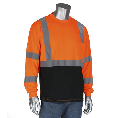 PIP® ANSI Type R Class 3 Long Sleeve T-Shirt with 50+ UPF Sun Protection and Black Bottom Front