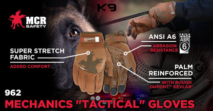 MCR Safety 962 - MCR Safety Mechanics Gloves with TaskFit™ Design - Brown Goatskin Leather Palm - Nylon Spandex Back - Reinforced Steel Cable Rope Channel - Adjustable Hook and Loop Wrist Closure - Rope Channel on Palm Reinforced with Rough Kevlar® — manufacturer image 3