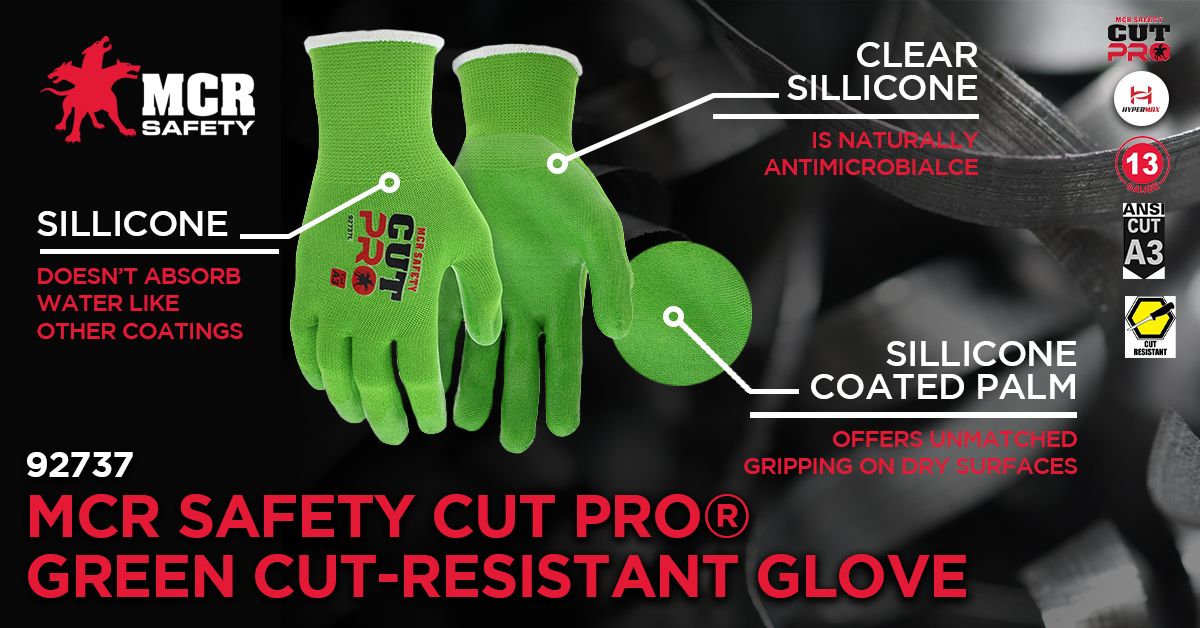 92737 - MCR Safety CutPro® - 13 Gauge HyperMax® HPPE Shell - Cut, Puncture, and Abrasion Resistant - Clear Silicone Coated Palm and Fingertips - Silicone Provides Excellent Gripping Power