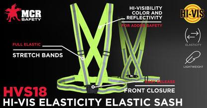 MCR Safety HVS18 - Sash with Full Elastic Stretch Bands - Stretch Silver Reflective Stripes - Adjustable Chest and Waist - Easy Release Front Closure - Fully Adjustable Sash Adds Hi-visibility Color and Reflectivity for Added Safety — manufacturer image 5
