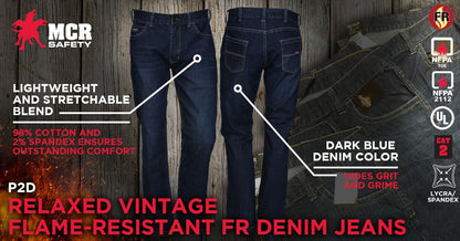 MCR Safety P2D - MCR Safety FR Gear - Vintage Flame Resistant FR Jeans - Light Weight and Stretchable Material - Blue Denim Cotton and Spandex Fabric - FR Jeans Meet NFPA 70E and 2112 Requirements — manufacturer image 5