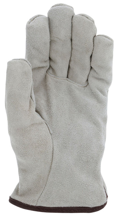 Split Cowhide Driver Gloves, Fleece Lined, Slip-On Cuff