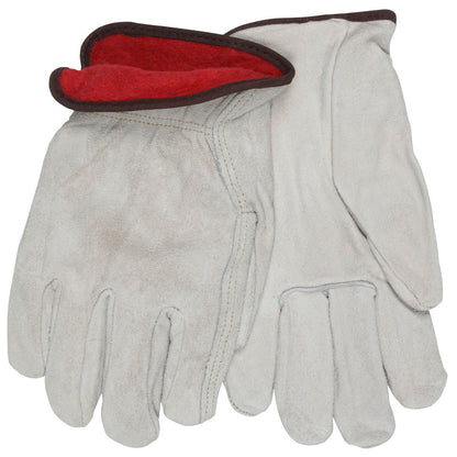 Split Cowhide Driver Gloves, Fleece Lined, Slip-On Cuff
