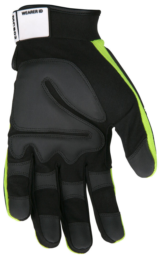 MC502 - MCR Safety UltraTech® Mechanics Gloves - Hi-Visibility Abrasion Resistant Gloves - 2 Way Stretch Hi-Visibility Back - G-shaped Palm Padding and TPR Cage Back