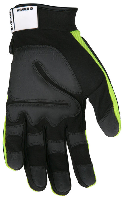 MC502 - MCR Safety UltraTech® Mechanics Gloves - Hi-Visibility Abrasion Resistant Gloves - 2 Way Stretch Hi-Visibility Back - G-shaped Palm Padding and TPR Cage Back