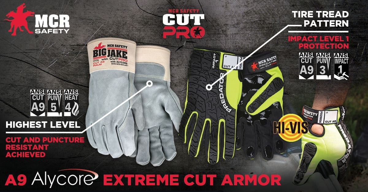 PD2905A - Predator® Mechanics Gloves - Cut Resistant Work Gloves - Made with Alycore™ - Cut and Puncture Protection - Tire Tread Pattern TPR Protects the Back of Hand - Adjustable Wrist Closure with ID Pad