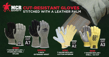 9686 - MCR Safety CutPro® - 7-Gauge DuPont™ Kevlar® Aramid Shell - Cut Resistant Work Gloves - Split Leather Palm - Reinforced Thumb Crotch