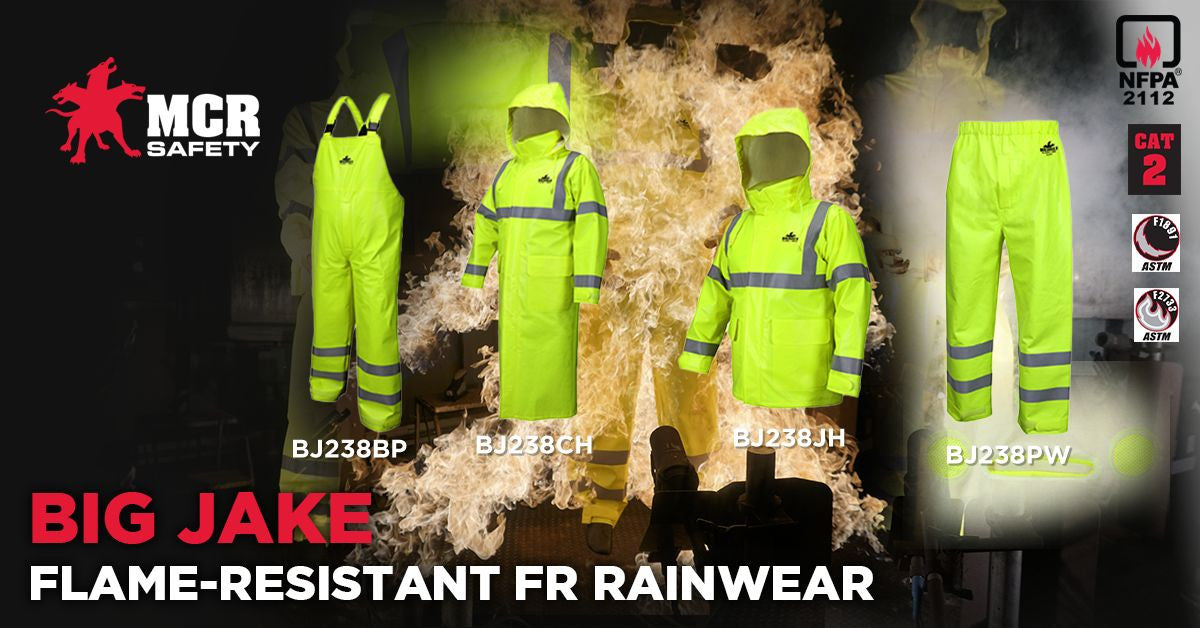 MCR Safety BJ238JH - Big Jake 2 Rainwear - PVC / Meta-Aramid Fabric - Flame Resistant Rain Jacket - ANSI Class 3 High Visibility Standard - CAT2 - Arc Rating ATPV 11 cal / cm² — manufacturer image 6