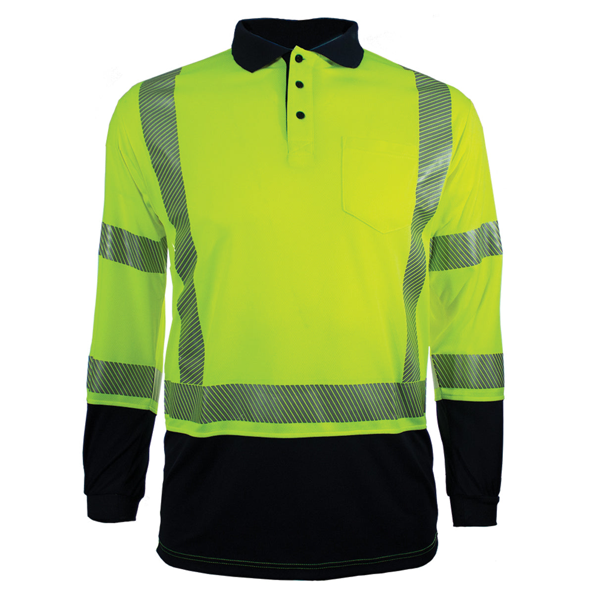 PIP Reflective Apparel 316CT ANSI Type R Class 3 Long Sleeve Polo Shirt with Navy Bottom