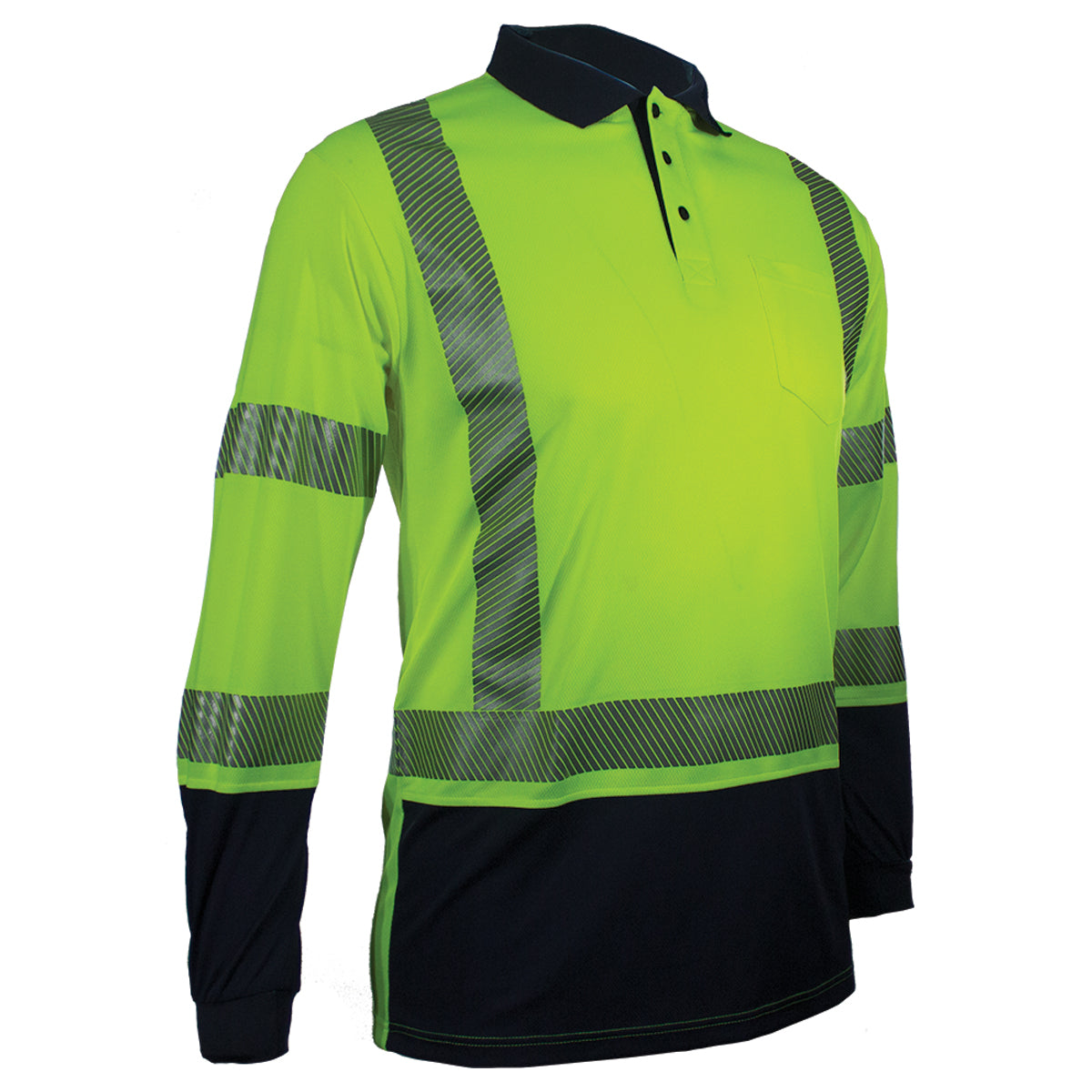 PIP Reflective Apparel 316CT ANSI Type R Class 3 Long Sleeve Polo Shirt with Navy Bottom