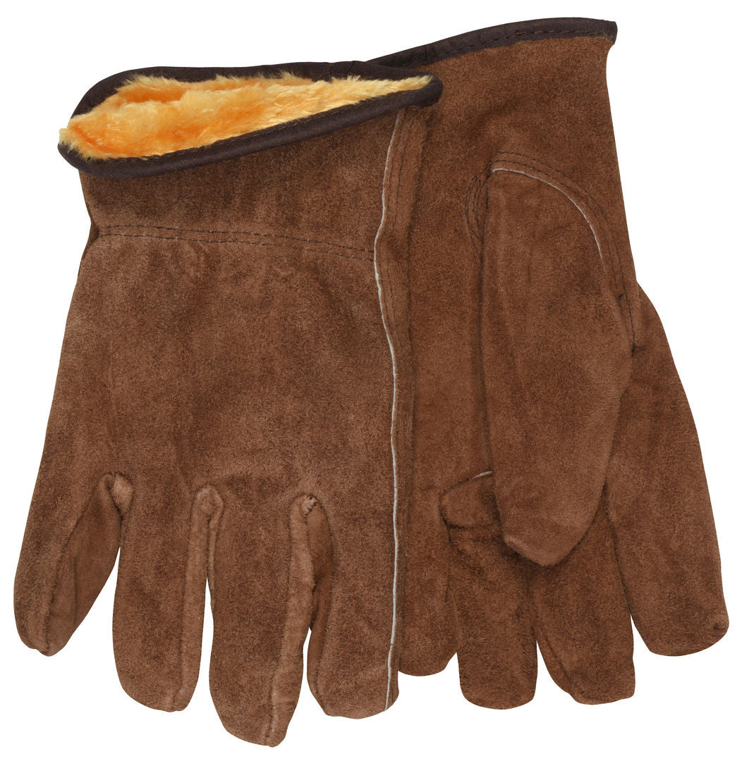 Premium Split Cowhide Driver Gloves, Pile Lined, Keystone Thumb