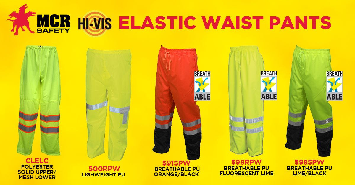 MCR Safety 500RPW - Luminator® Hi Vis Rain Gear - Durable Lightweight Elastic Waist Rain Pants - Lime Polyester / Polyurethane Material - Meets ANSI/ISEA 107 2020 Standard - Class E Compliant — manufacturer image 4