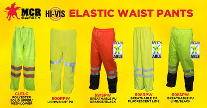 MCR Safety 500RPW - Luminator® Hi Vis Rain Gear - Durable Lightweight Elastic Waist Rain Pants - Lime Polyester / Polyurethane Material - Meets ANSI/ISEA 107 2020 Standard - Class E Compliant — manufacturer image 4