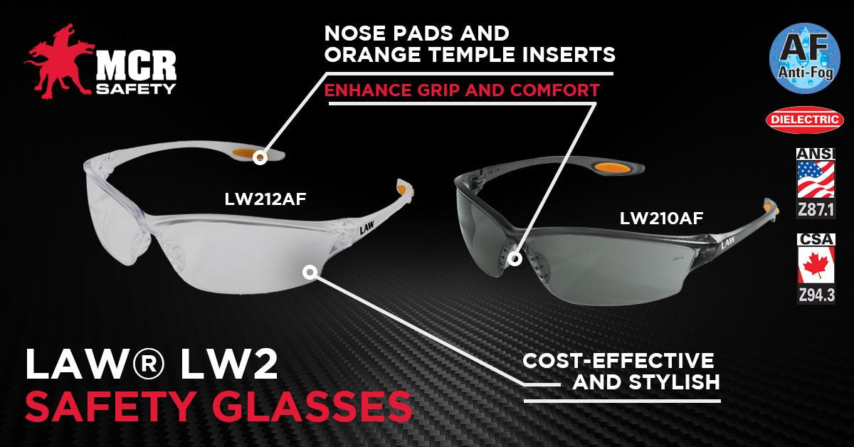 MCR Safety LW2 - Law® LW2 Series Safety Glasses - Soft Secure TPR Nose Piece and Temple Inserts - Dielectric - Contains No Metal Pieces — manufacturer image 8