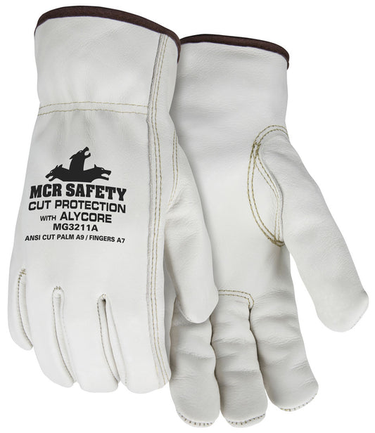 MG3211A - Leather Drivers Cut Resistant Work Gloves - Select Grain Cowhide Leather - Lined with Alycore™ Cut Resistant Material - Keystone Thumb for Comfort - Designed with Alycore™ for Unparalleled Cut Resistance