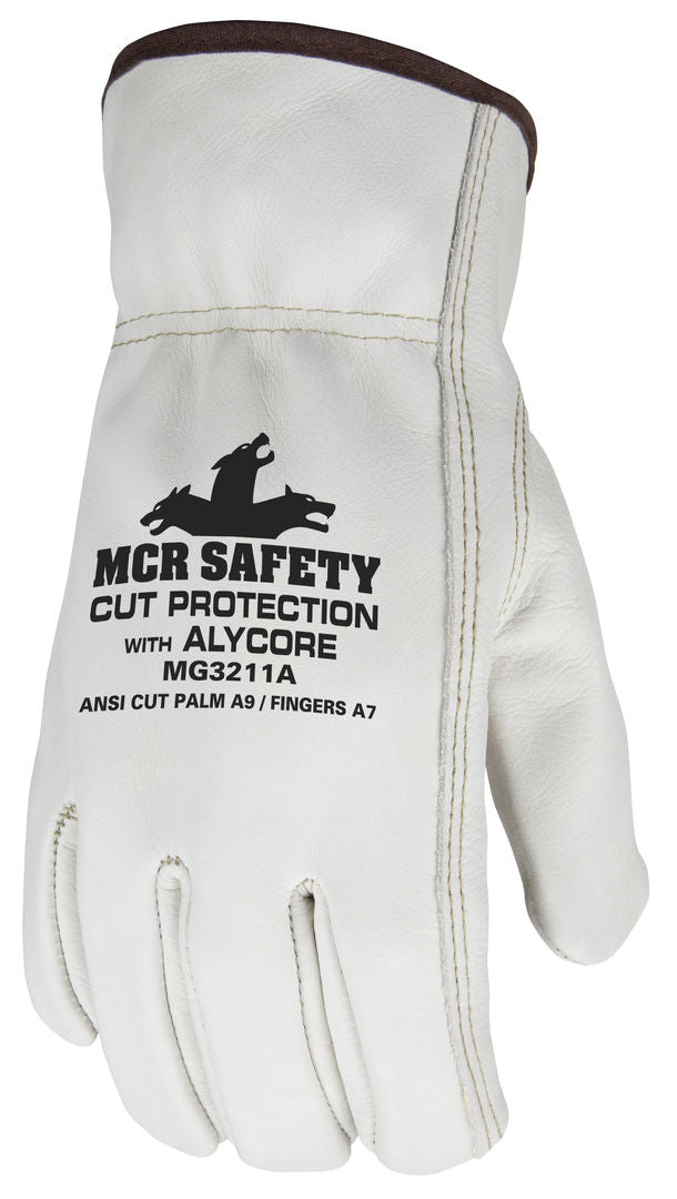 MG3211A - Leather Drivers Cut Resistant Work Gloves - Select Grain Cowhide Leather - Lined with Alycore™ Cut Resistant Material - Keystone Thumb for Comfort - Designed with Alycore™ for Unparalleled Cut Resistance