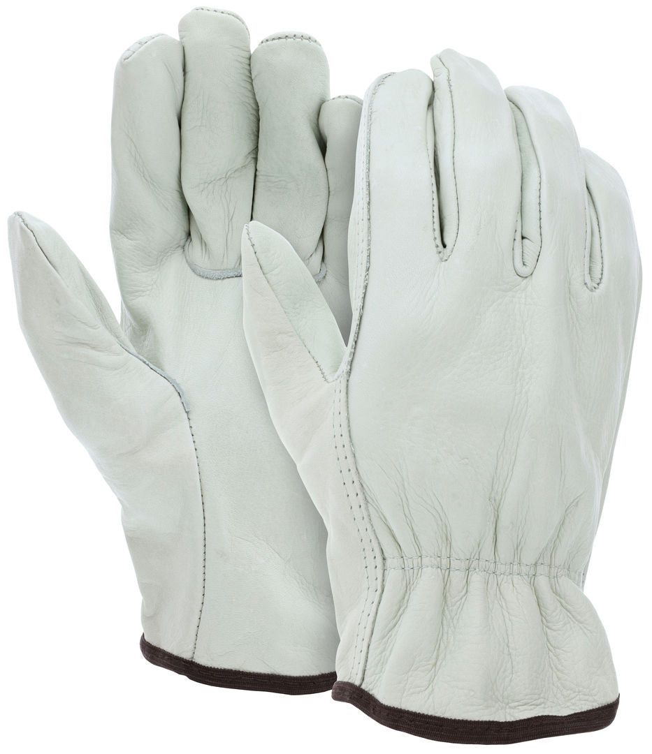 Grain Cowhide Driver Gloves, Unlined, Straight Thumb, Open Cuff