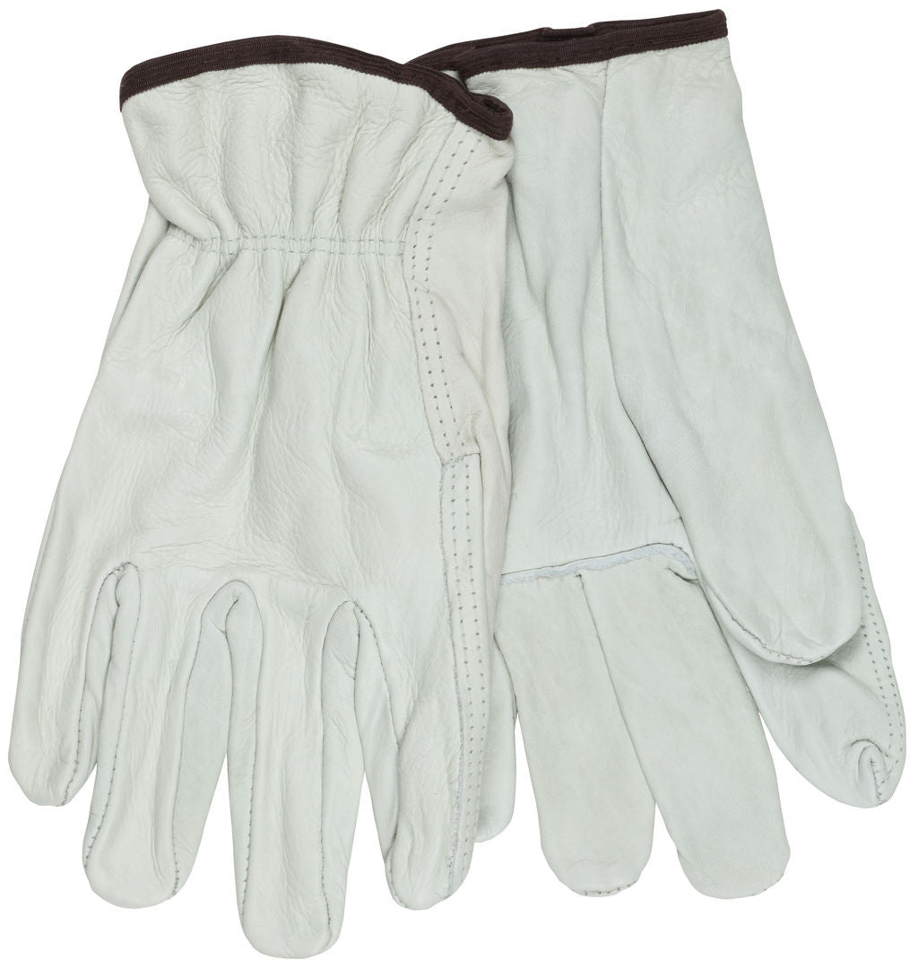 Grain Cowhide Driver Gloves, Unlined, Straight Thumb, Open Cuff