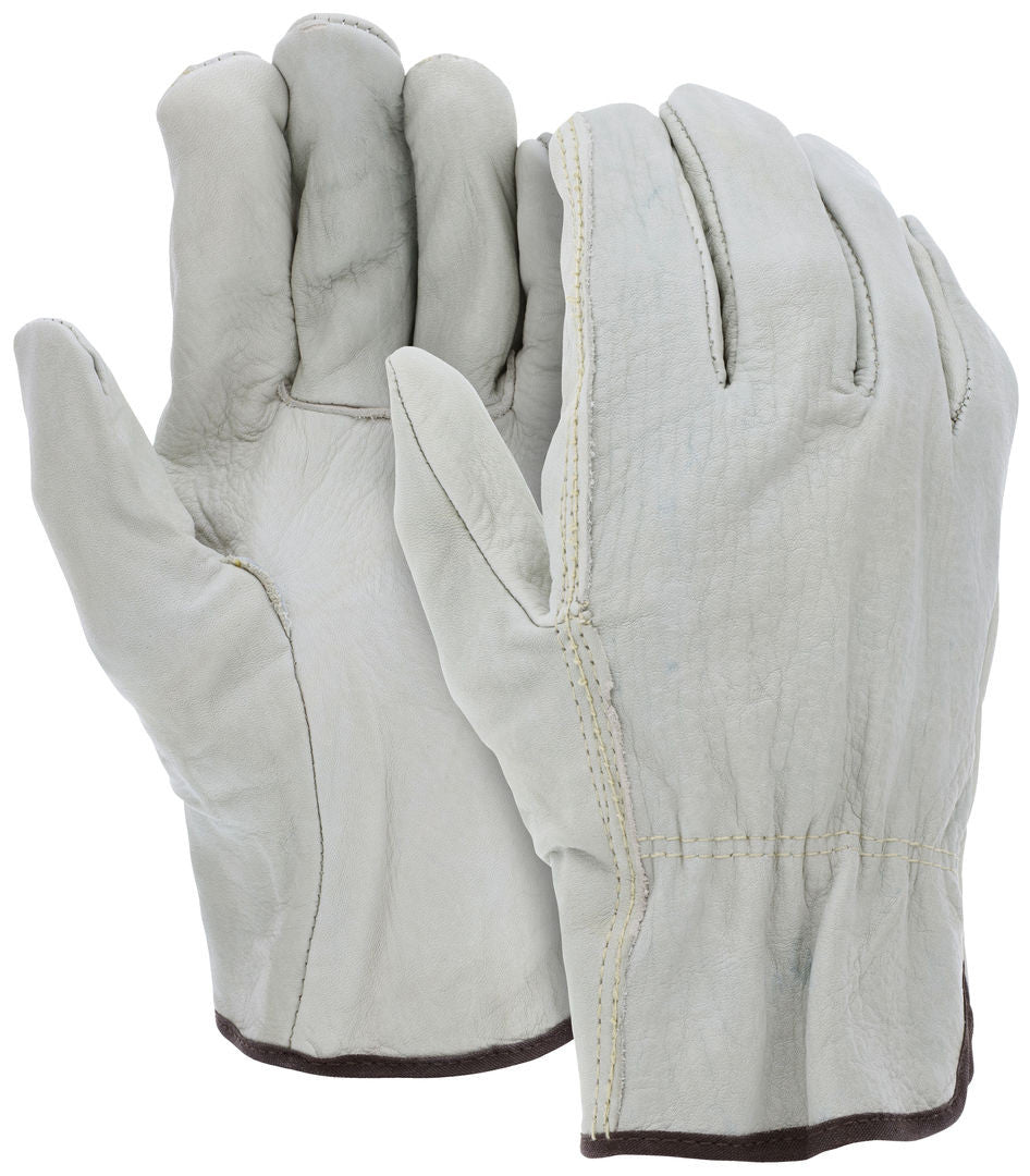 Grain Cowhide Driver Gloves, Unlined, Straight Thumb, Slip-On Cuff