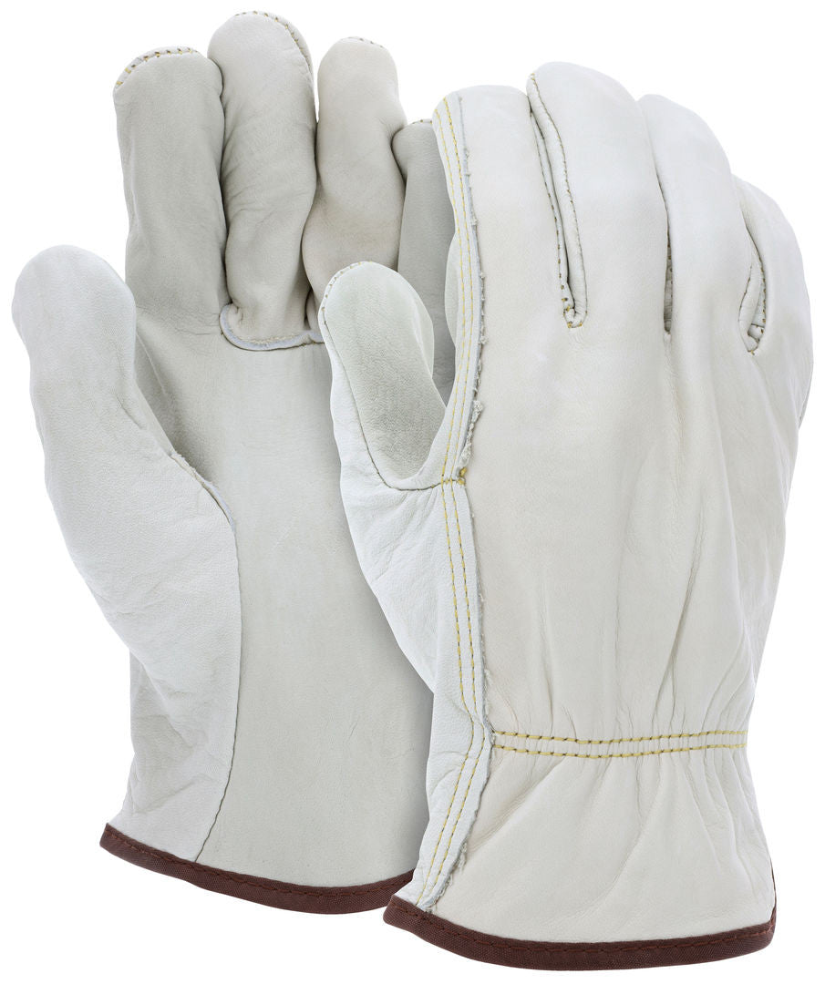 Grain Cowhide Leather Driver Gloves, Unlined, Straight Thumb