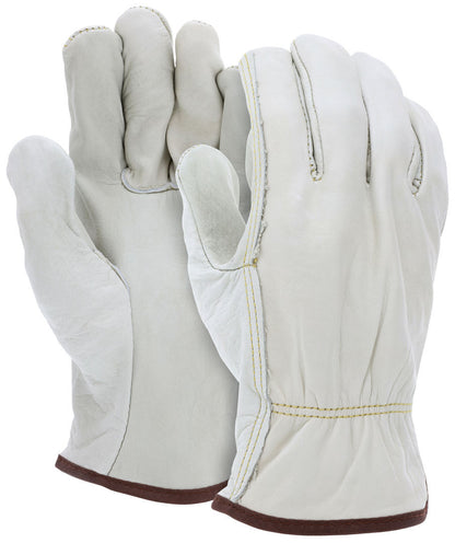 Grain Cowhide Leather Driver Gloves, Unlined, Straight Thumb
