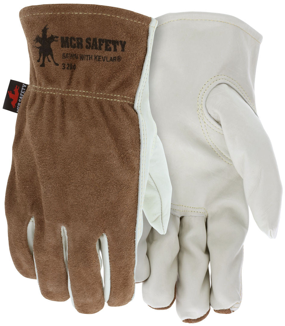 Cowhide Driver Gloves, Grain Palm, Split Leather Back, Keystone Thumb