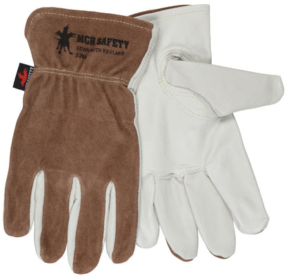 Cowhide Driver Gloves, Grain Palm, Split Leather Back, Keystone Thumb