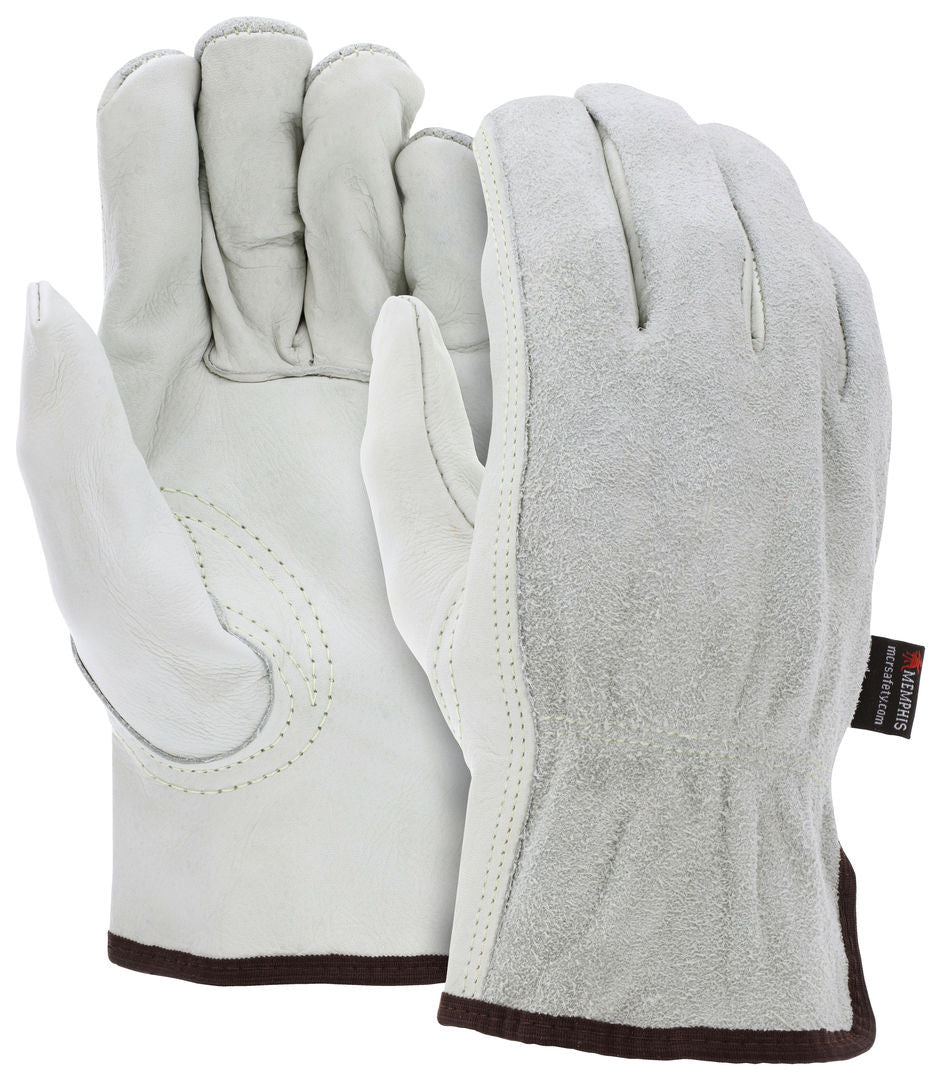 Cowhide Driver Gloves, Grain Palm, Split Leather Back, Keystone Thumb