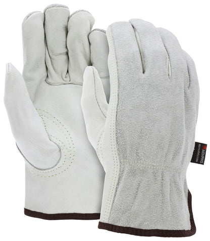 Cowhide Driver Gloves, Grain Palm, Split Leather Back, Keystone Thumb