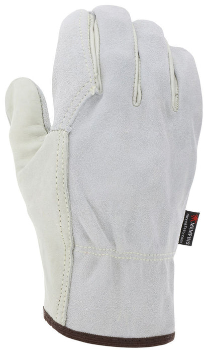 Cowhide Leather Driver Gloves, Double Palm, Grain/Split, Wing Thumb