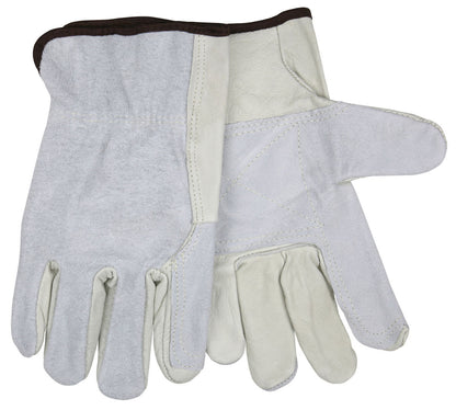 Cowhide Leather Driver Gloves, Double Palm, Grain/Split, Wing Thumb