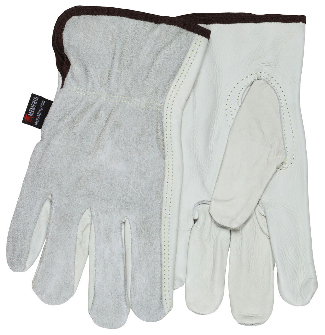 Cowhide Driver Gloves, Grain Palm, Split Leather Back, Keystone Thumb