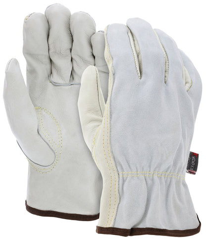 Cowhide Leather Driver Gloves, Grain Palm, Split Back, Kevlar Sewn