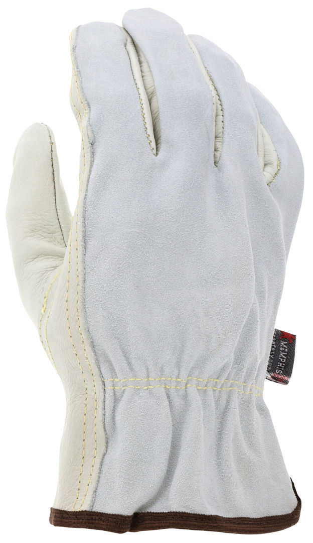 Cowhide Leather Driver Gloves, Grain Palm, Split Back, Kevlar Sewn