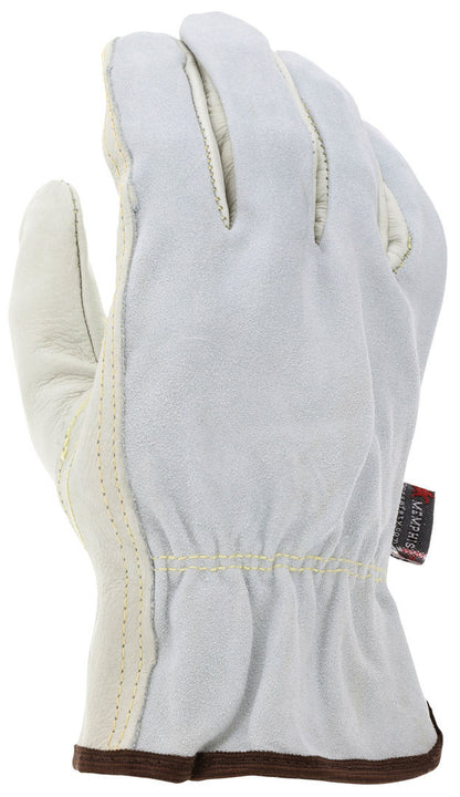 Cowhide Leather Driver Gloves, Grain Palm, Split Back, Kevlar Sewn