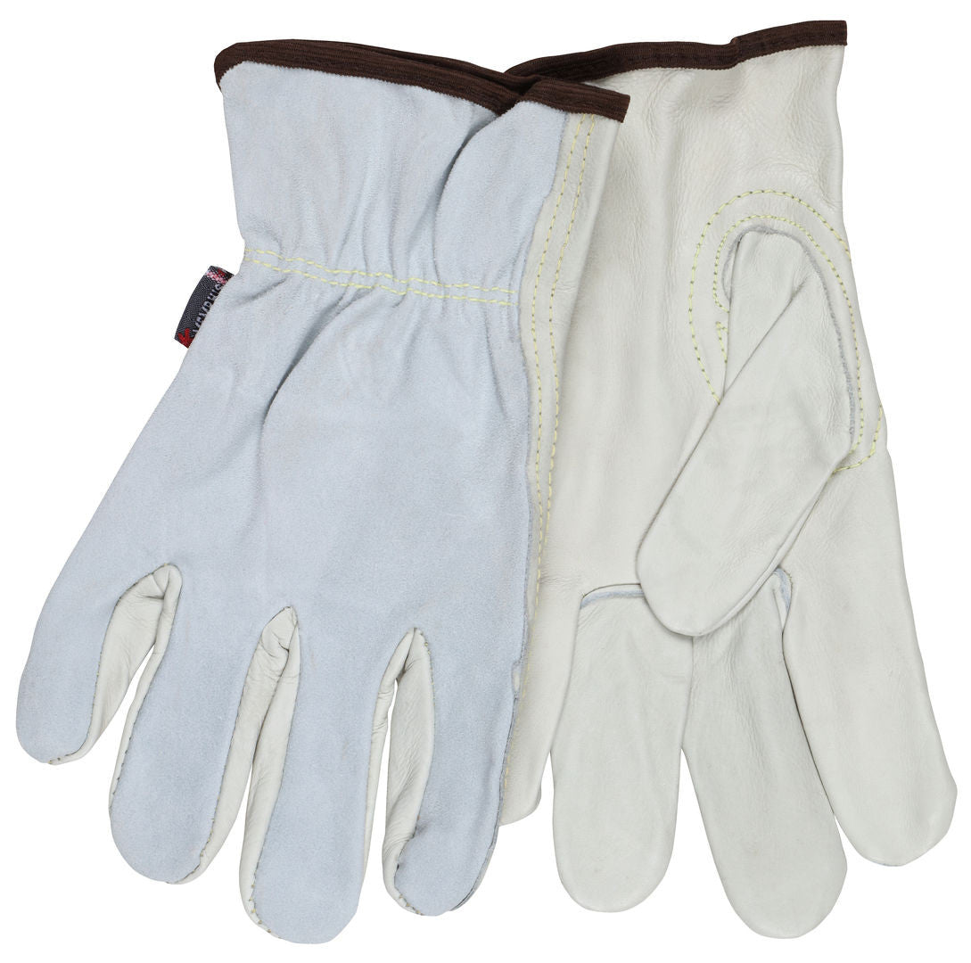 Cowhide Leather Driver Gloves, Grain Palm, Split Back, Kevlar Sewn
