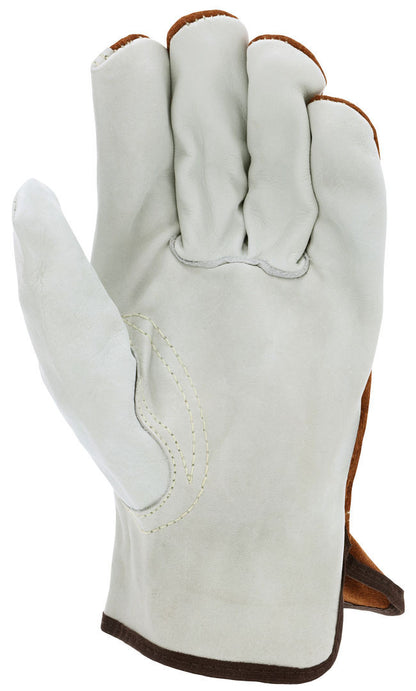 Cowhide Leather Driver Gloves, Grain Palm, Split Back, Keystone Thumb