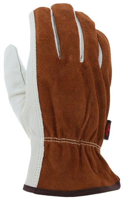 Cowhide Leather Driver Gloves, Grain Palm, Split Back, Keystone Thumb