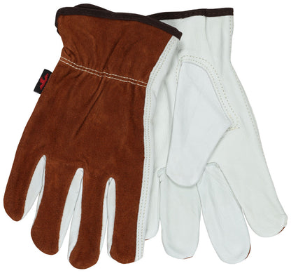 Cowhide Leather Driver Gloves, Grain Palm, Split Back, Keystone Thumb