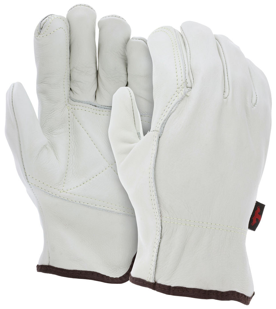 Grain Cowhide Leather Driver Gloves, Double Palm, Wing Thumb