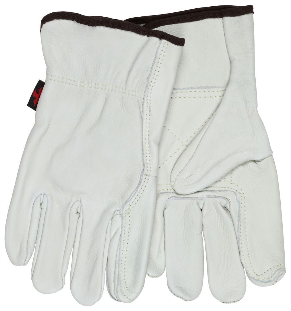Grain Cowhide Leather Driver Gloves, Double Palm, Wing Thumb