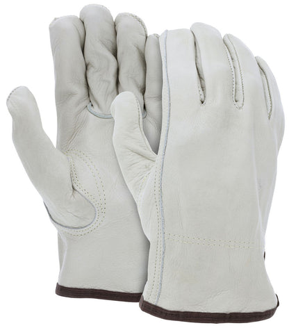 Cowhide Grain Leather Driver Gloves, Keystone Thumb, Open Cuff